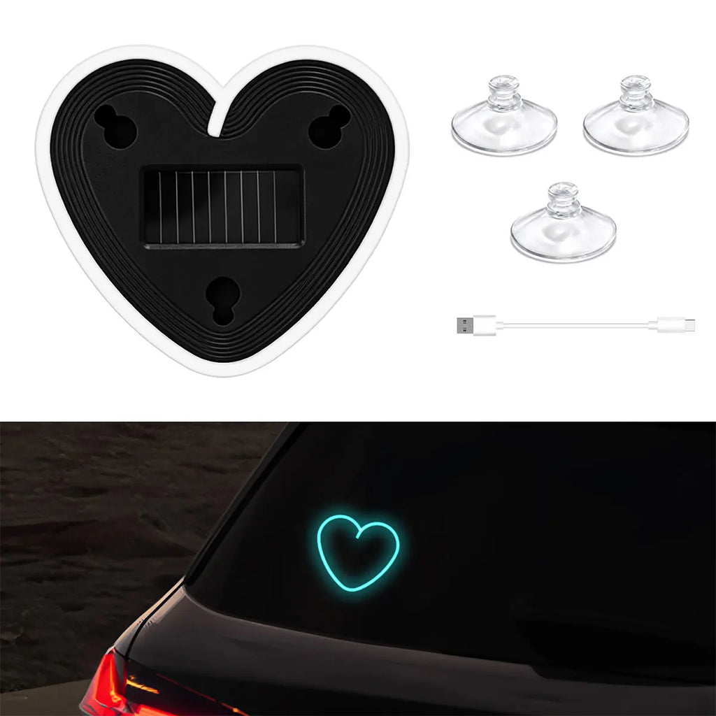 RGB Heart LED Car Ambient Light – Solar & USB Powered