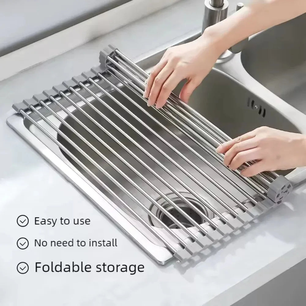 Roll-Up Stainless Steel Sink Drying Rack