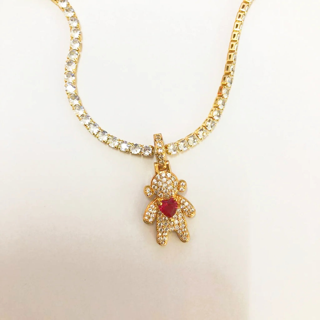 CZ Crystal Heart Charm Tennis Chain Necklace