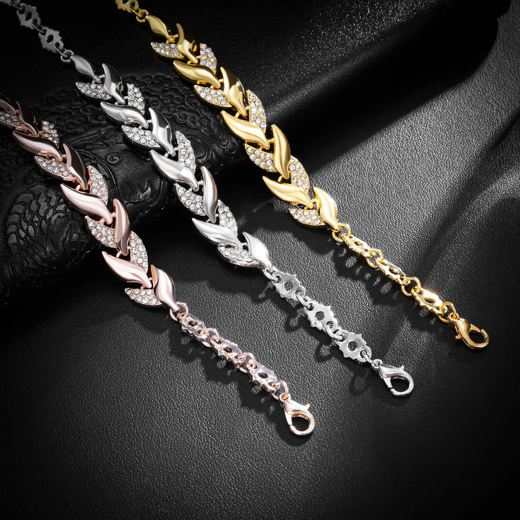 Crystal Braided Leaf Charm Bracelet for Women
