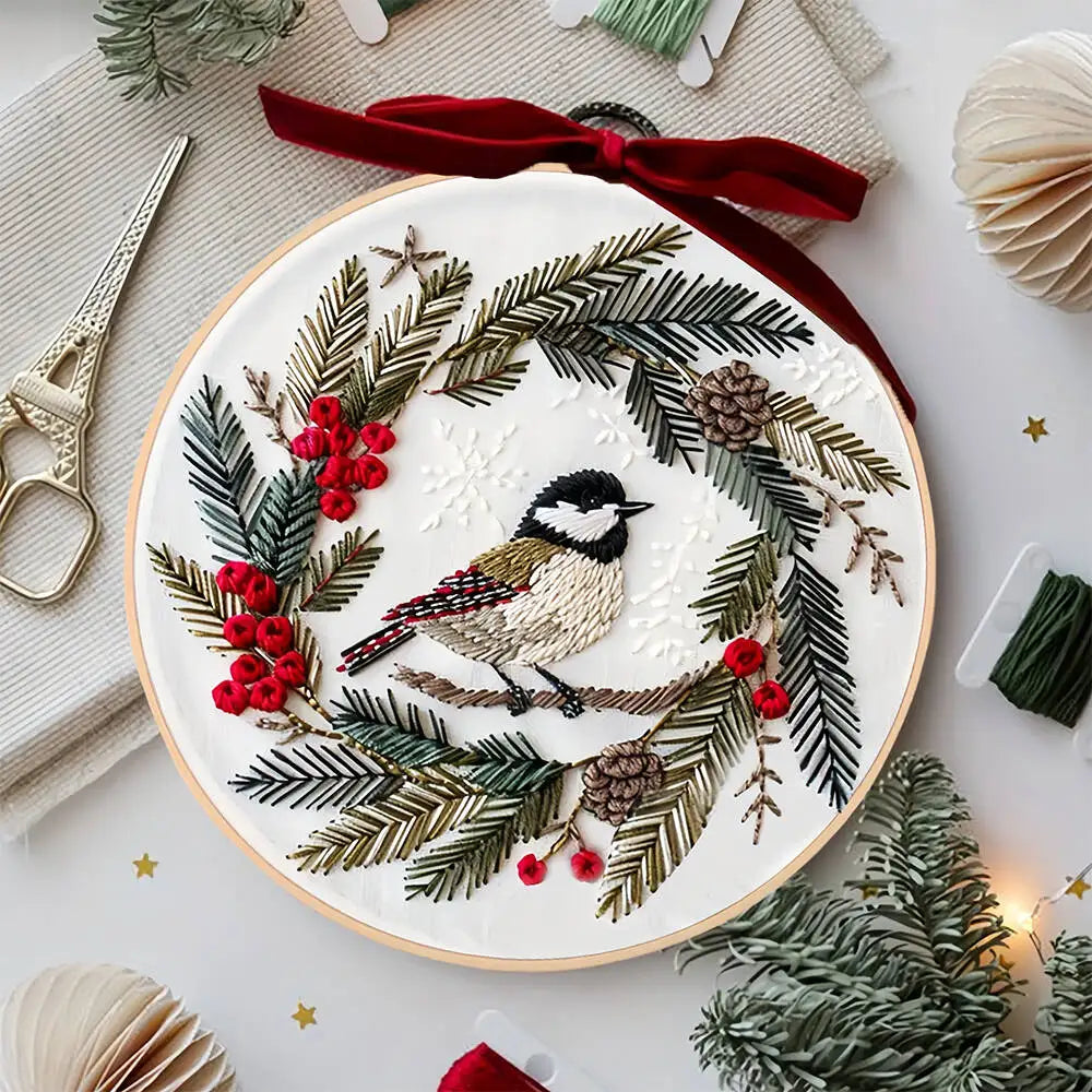 Christmas Embroidery Kit for Beginners – Wreath & Winter Designs