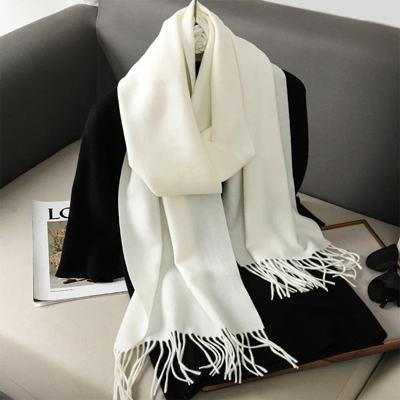 Cashmere-Feel Winter Scarf with Tassels – Warm Pashmina Shawl