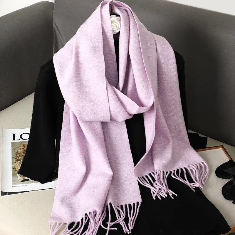 Cashmere-Feel Winter Scarf with Tassels – Warm Pashmina Shawl