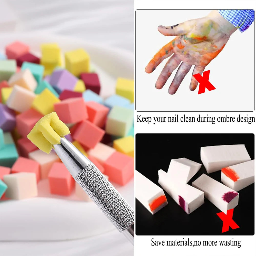 4 Claw Metal Grabber Reacher Tool White Nail Art Tools with 50Pcs/200Pcs Mini Nail Sponges Blocks Nail Buffer for Home Improveme