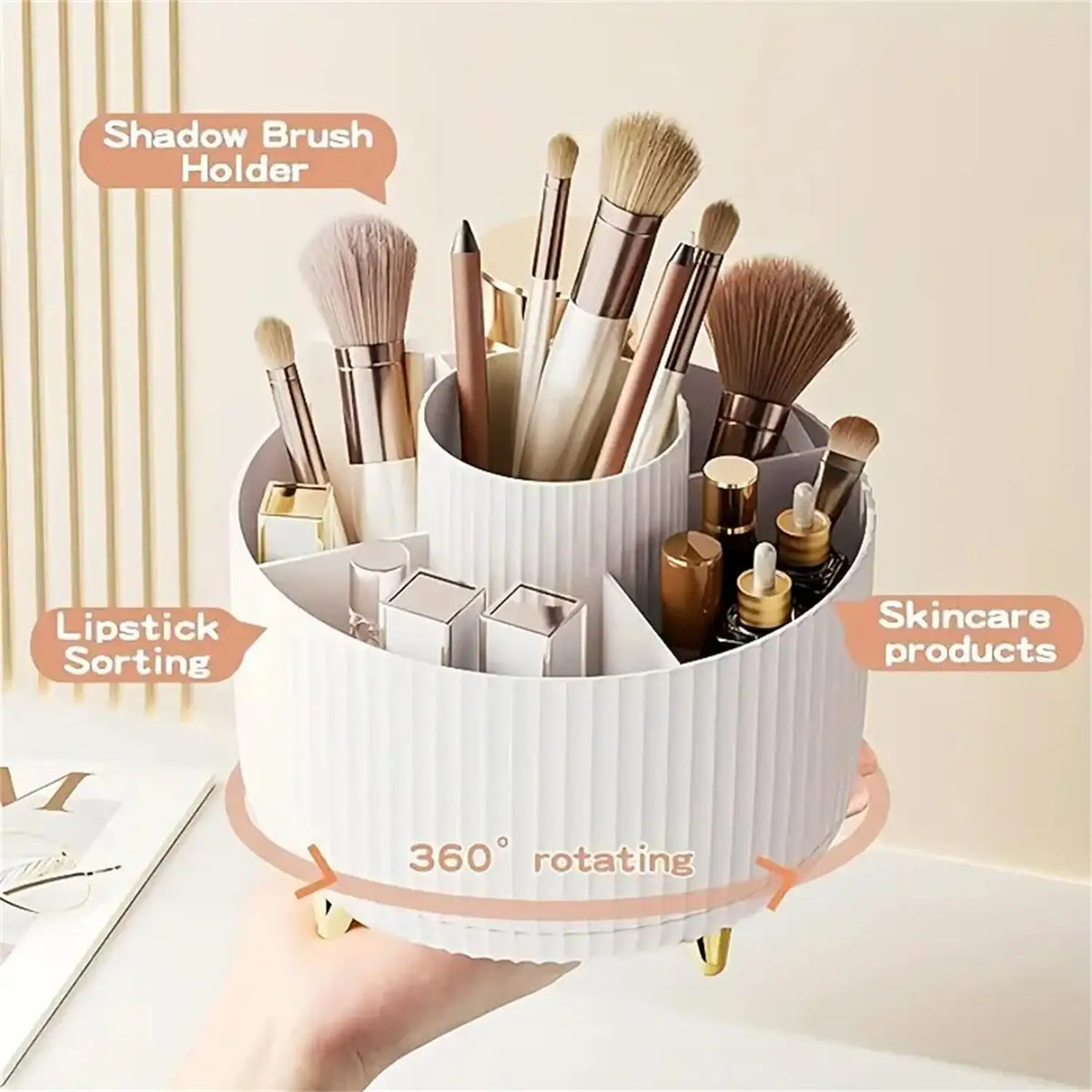 360° Rotating Makeup Organizer – 5 Compartments