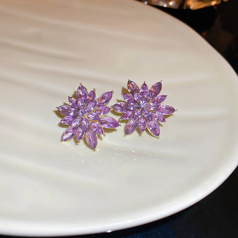 Crystal Flower Stud Earrings for Women