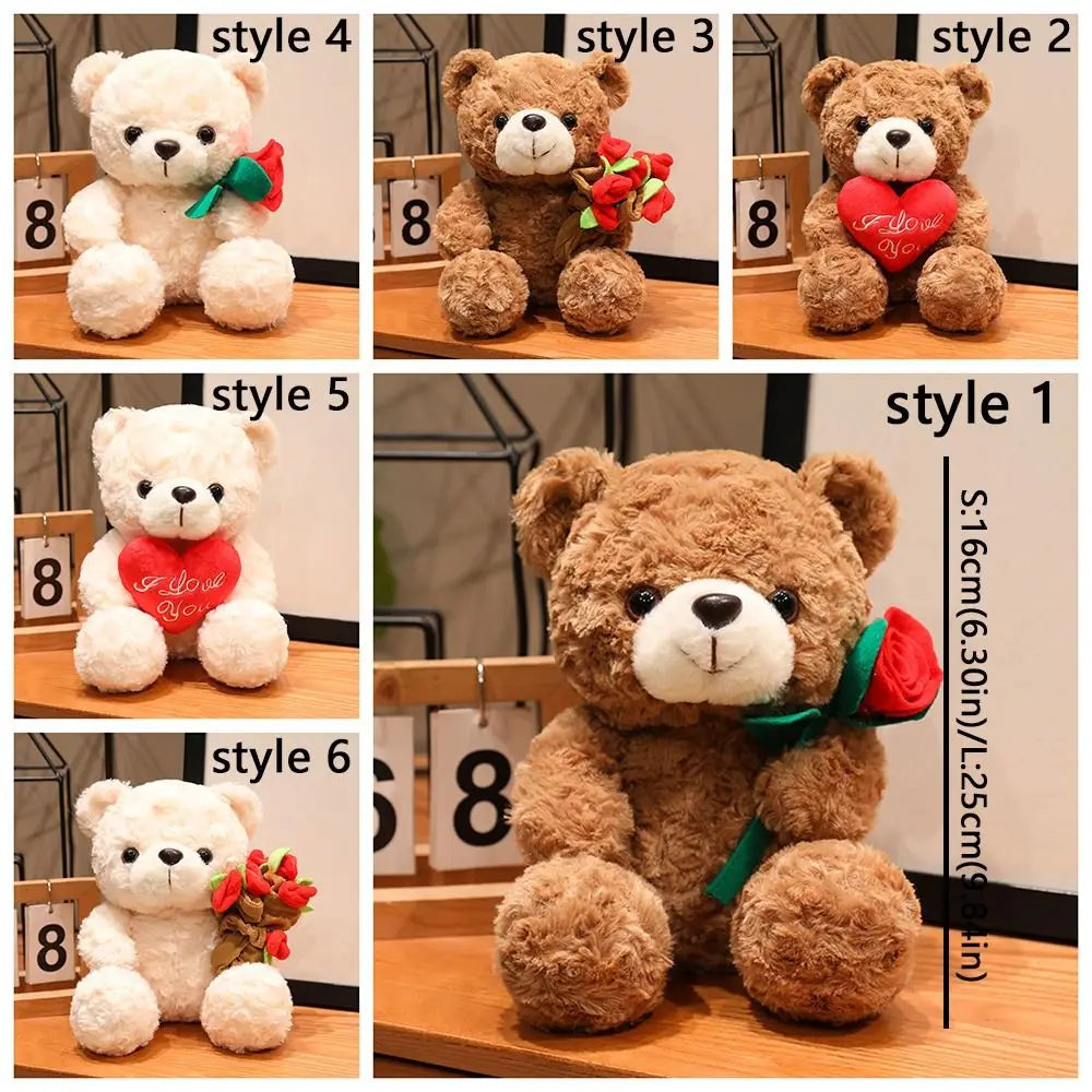 Rose Bear Plush Toy with Red Heart – Romantic Valentine's Gift