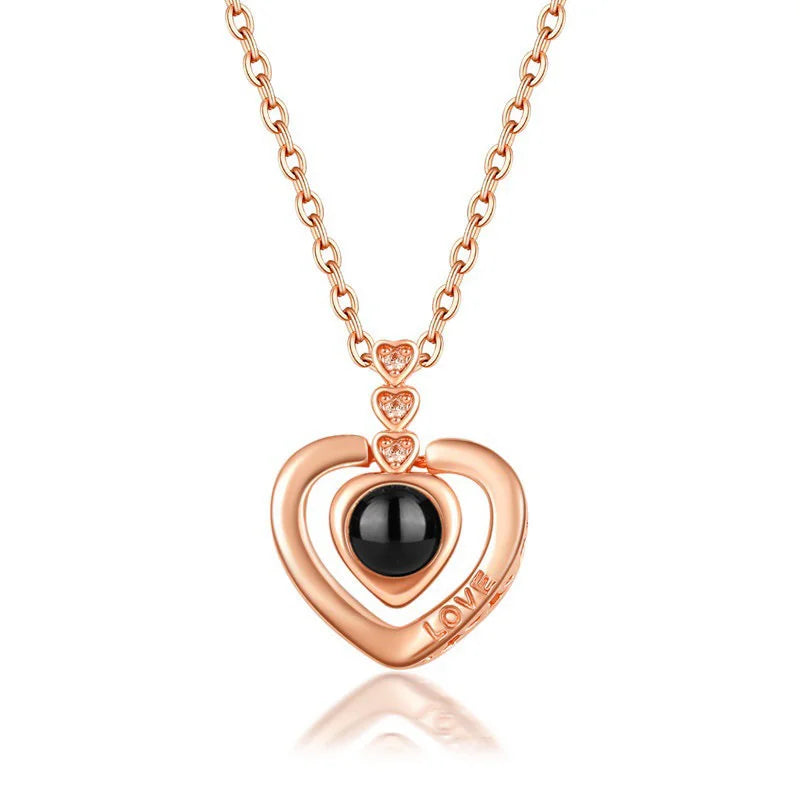 "I Love You" Projection Necklace – 100 Languages Heart Pendant