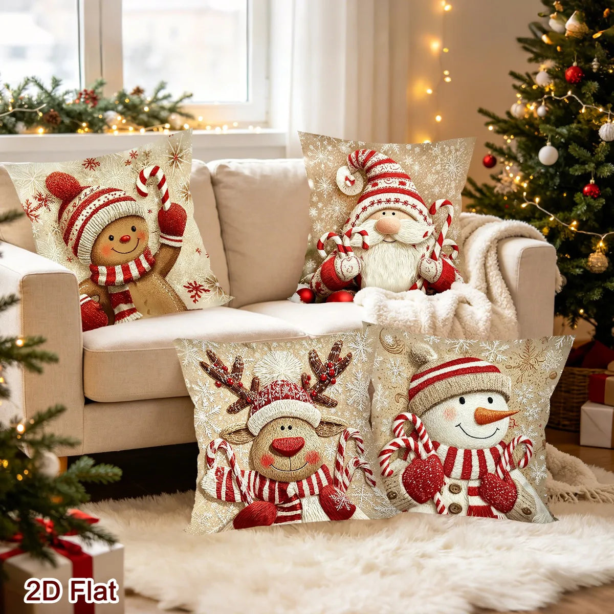 Christmas Throw Pillow Covers (4 pcs) – Gnome & Gingerbread