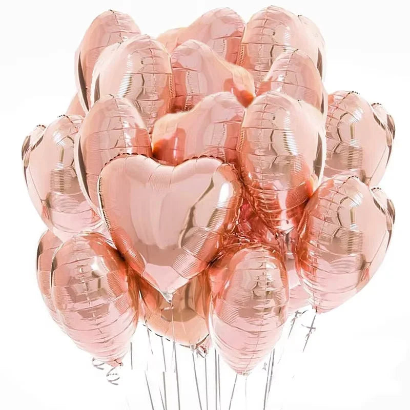 Heart Foil Balloons 18" (10 pcs) – Pink & Sage Green