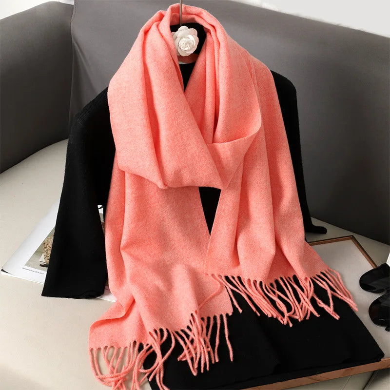 Cashmere-Feel Winter Scarf with Tassels – Warm Pashmina Shawl