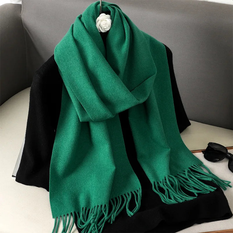 Cashmere-Feel Winter Scarf with Tassels – Warm Pashmina Shawl