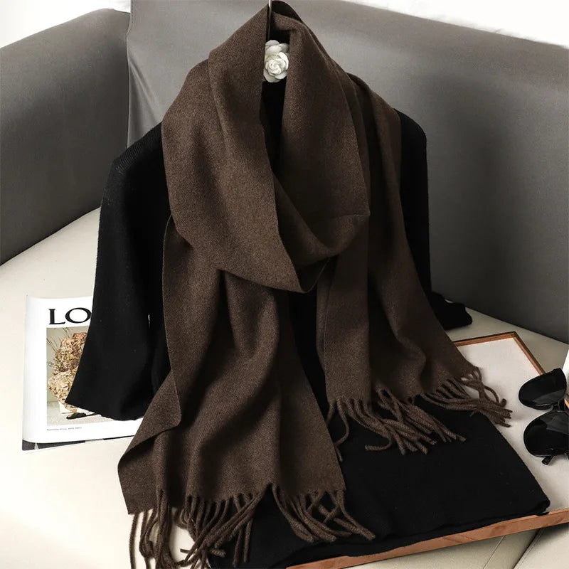 Cashmere-Feel Winter Scarf with Tassels – Warm Pashmina Shawl