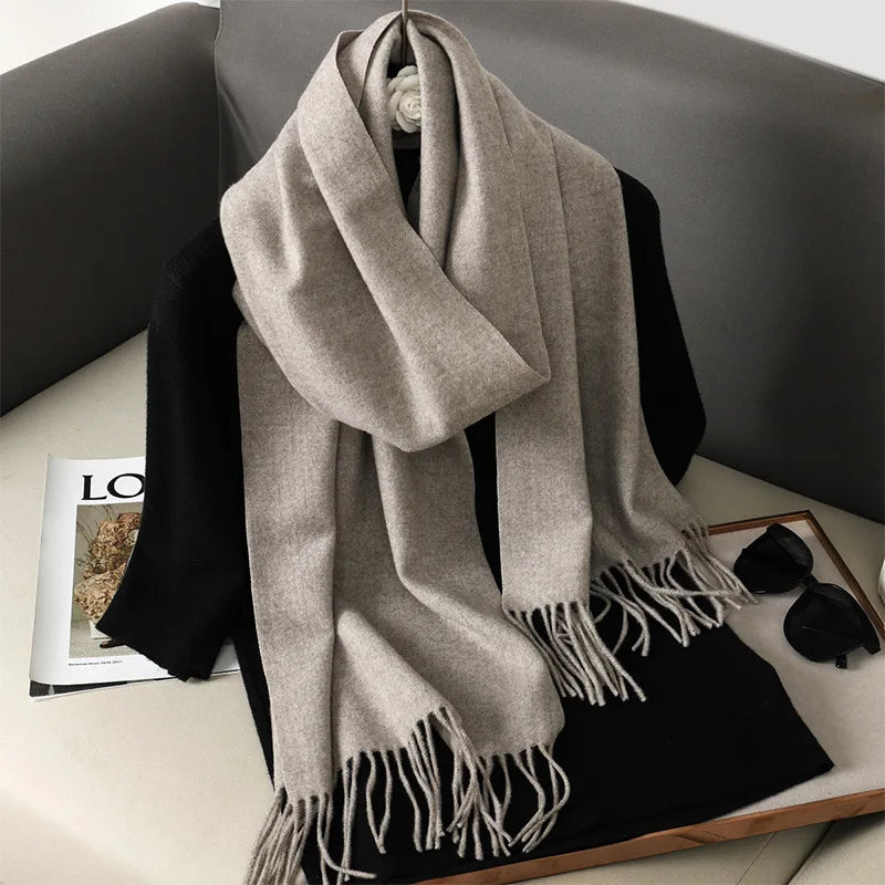 Cashmere-Feel Winter Scarf with Tassels – Warm Pashmina Shawl