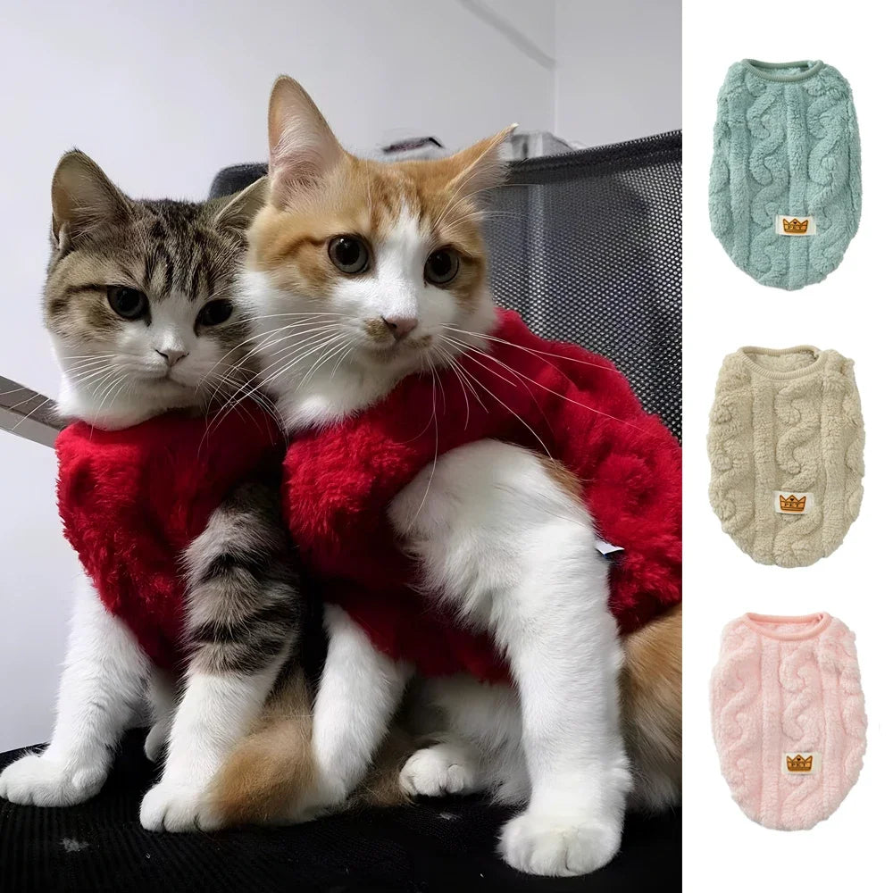Warm Fleece Cat Sweater – Winter Pet Clothes for Cats & Small Dogs