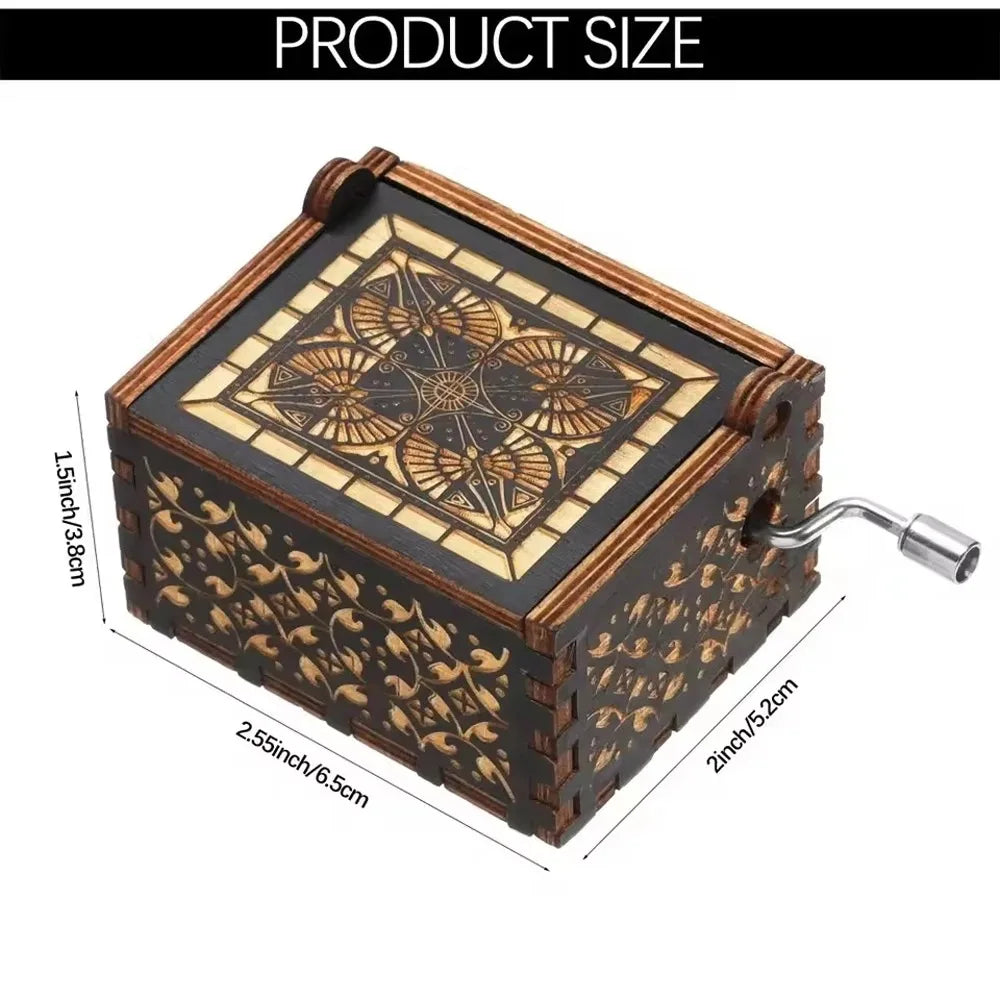 Hand-Crank Wooden Music Box – Carved Vintage Gift