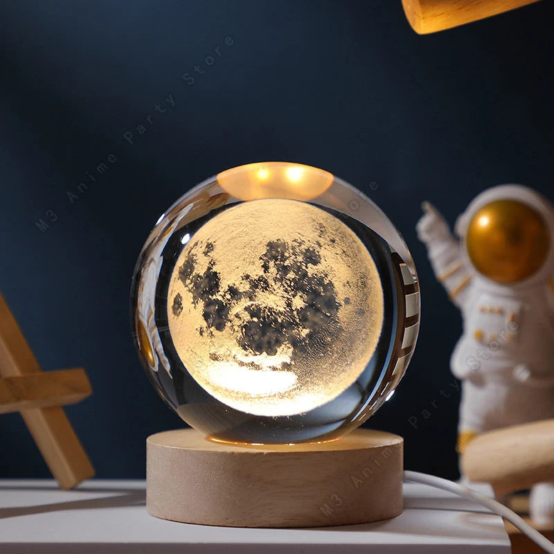 3D Crystal Ball Night Light – Saturn & Moon Galaxy Lamp