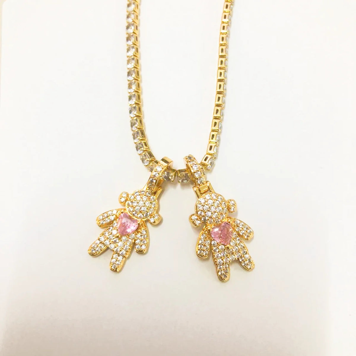 CZ Crystal Heart Charm Tennis Chain Necklace