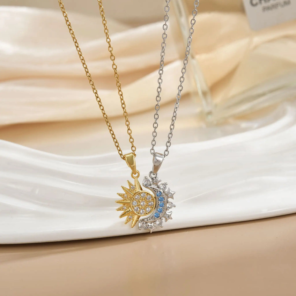 Magnetic Sun & Moon Couple Necklaces – Matching Pendant Set