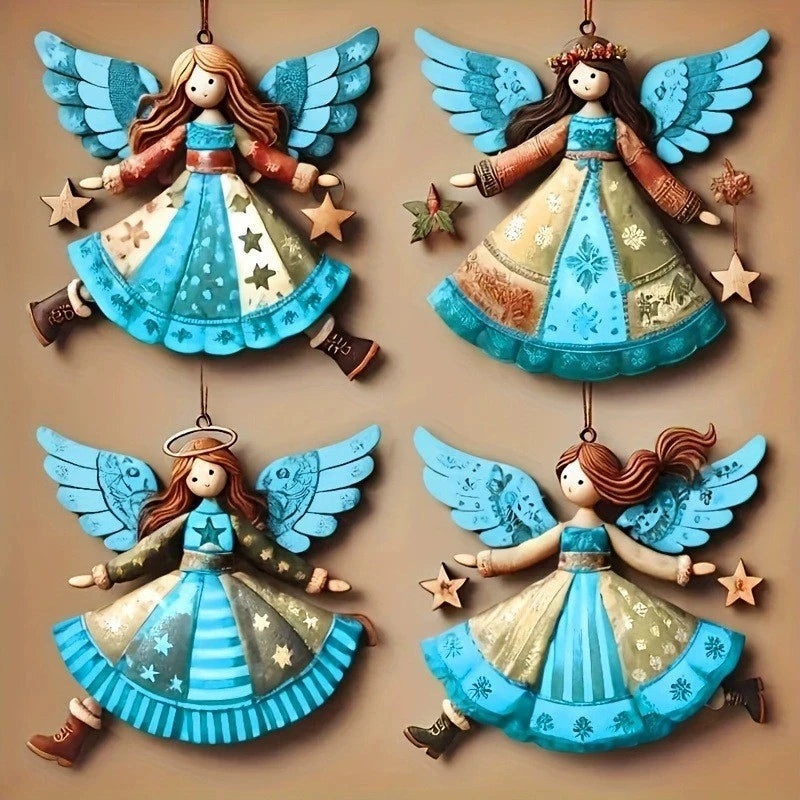 Vintage Wooden Angel Hanging Ornaments (4 pcs)