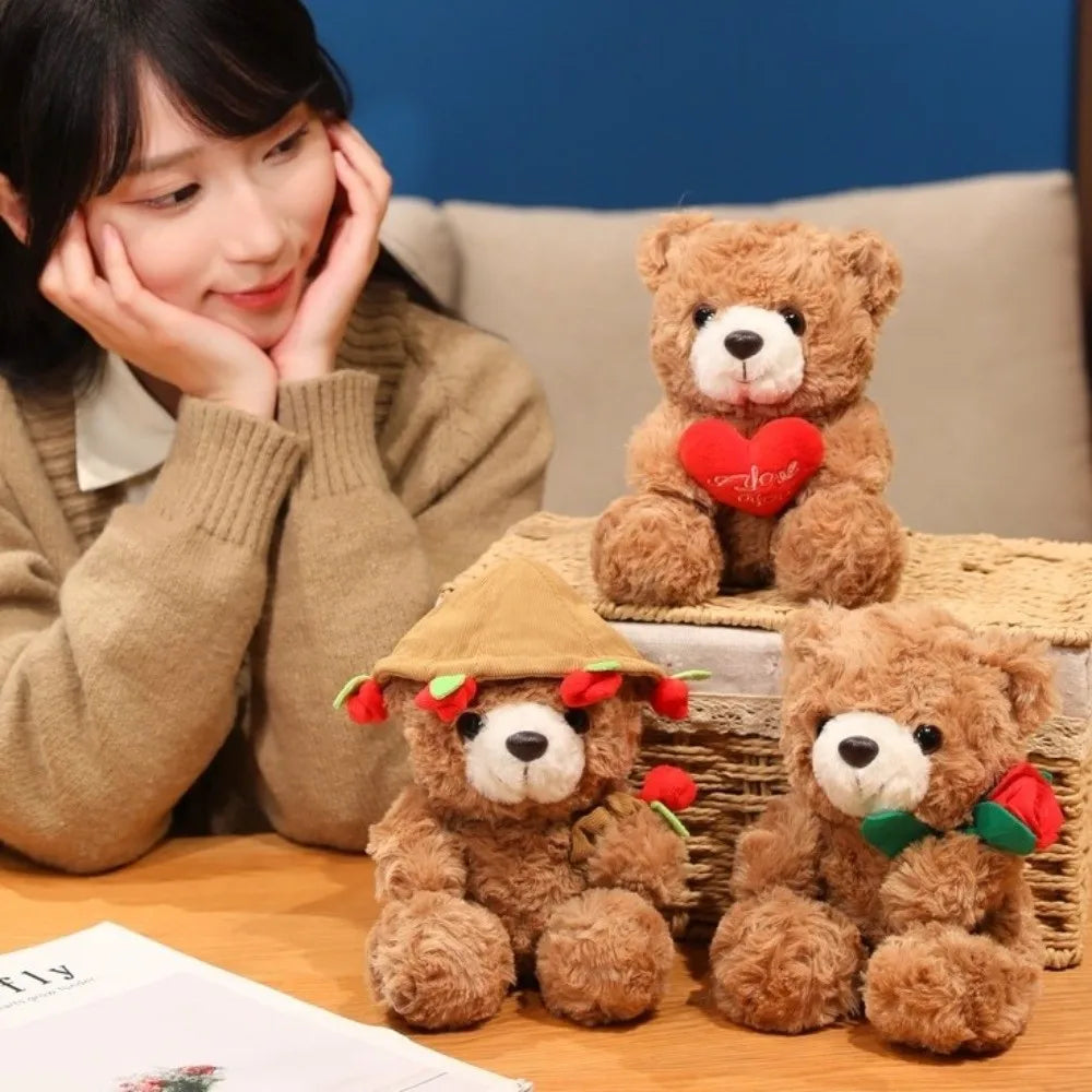 Rose Bear Plush Toy with Red Heart – Romantic Valentine's Gift