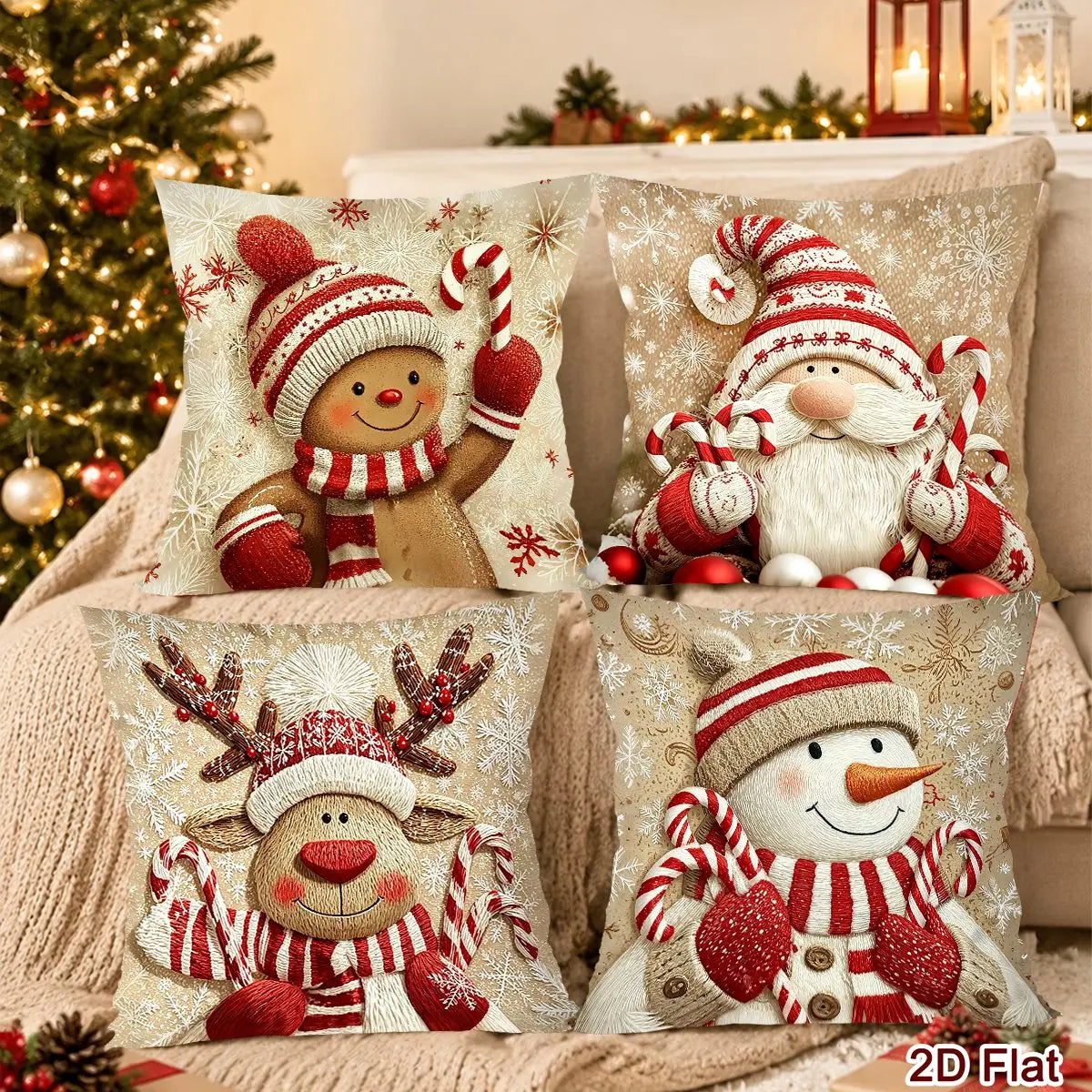 Christmas Throw Pillow Covers (4 pcs) – Gnome & Gingerbread