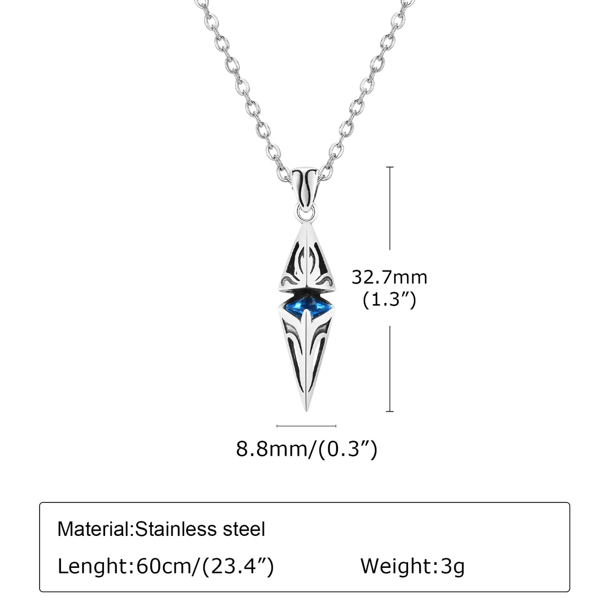 Men's Blue Stone Cube Pendant Necklace – Stainless Steel