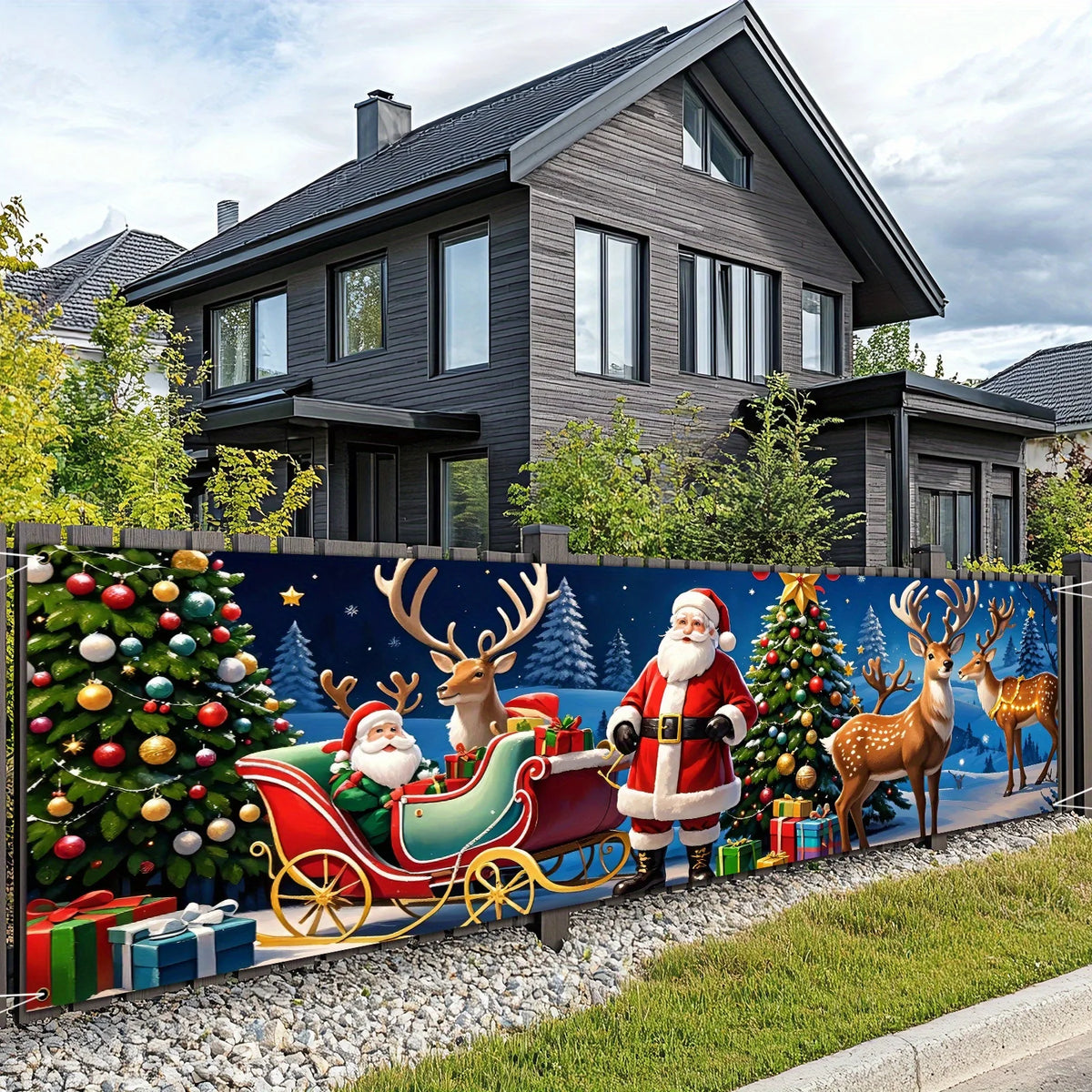 Santa & Reindeer Sleigh Banner – Christmas Door & Wall Decor