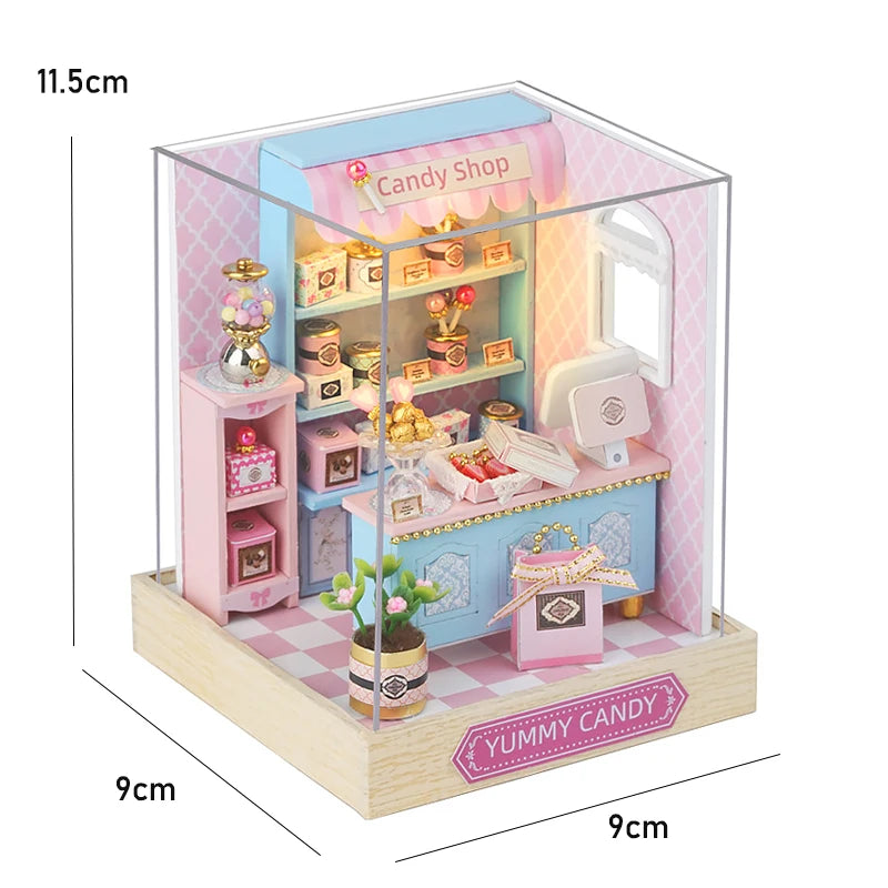 DIY Miniature Wooden Dollhouse Kit with LED Light – 3D Puzzle Gift