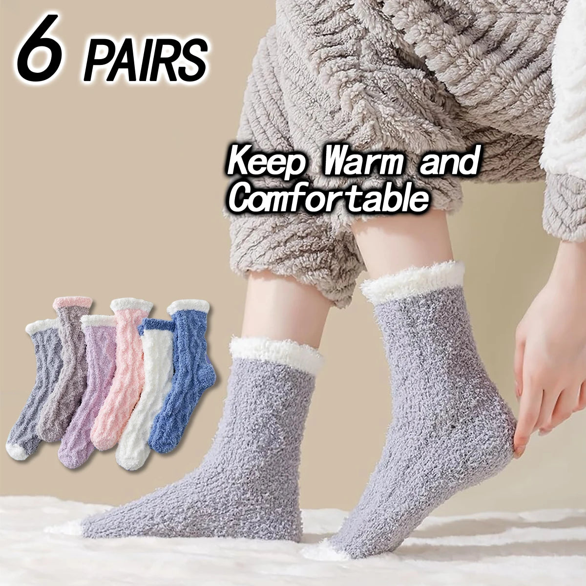 Fuzzy Winter Socks (6/12 Pairs) – Cozy Plush Socks for Women