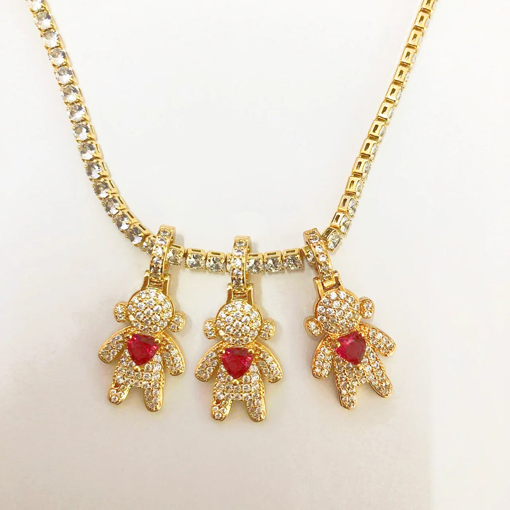 CZ Crystal Heart Charm Tennis Chain Necklace