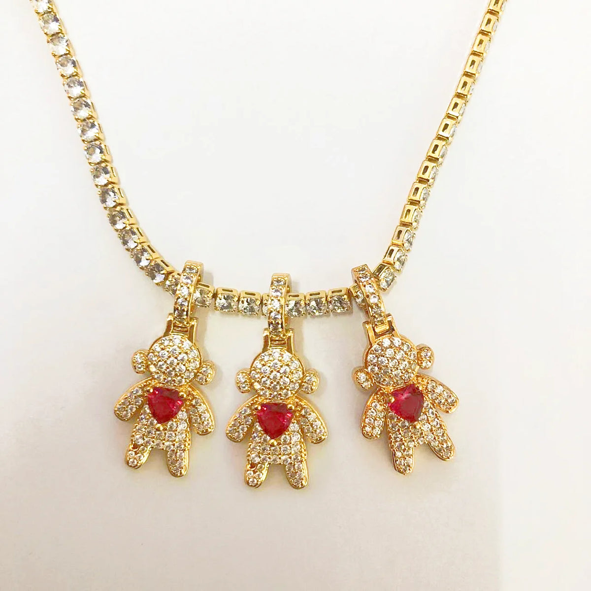 CZ Crystal Heart Charm Tennis Chain Necklace
