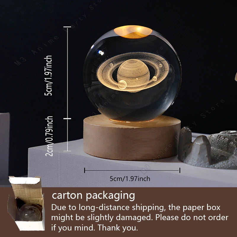 3D Crystal Ball Night Light – Saturn & Moon Galaxy Lamp