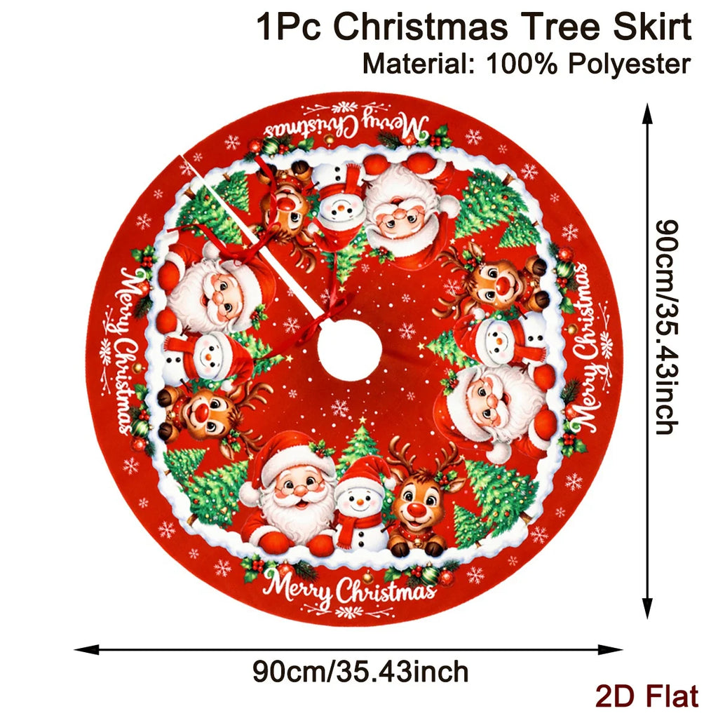 Christmas Tree Skirt 60/90 cm – Santa & Snowman Print