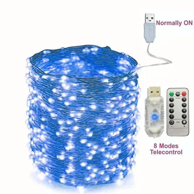 Copper Wire LED String Lights with Remote – 8 Modes, USB