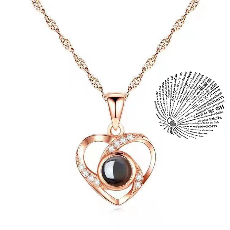 "I Love You" Projection Necklace – 100 Languages Heart Pendant