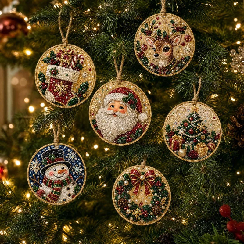 Christmas Diamond Painting Ornaments (6 pcs) – DIY Craft Kit