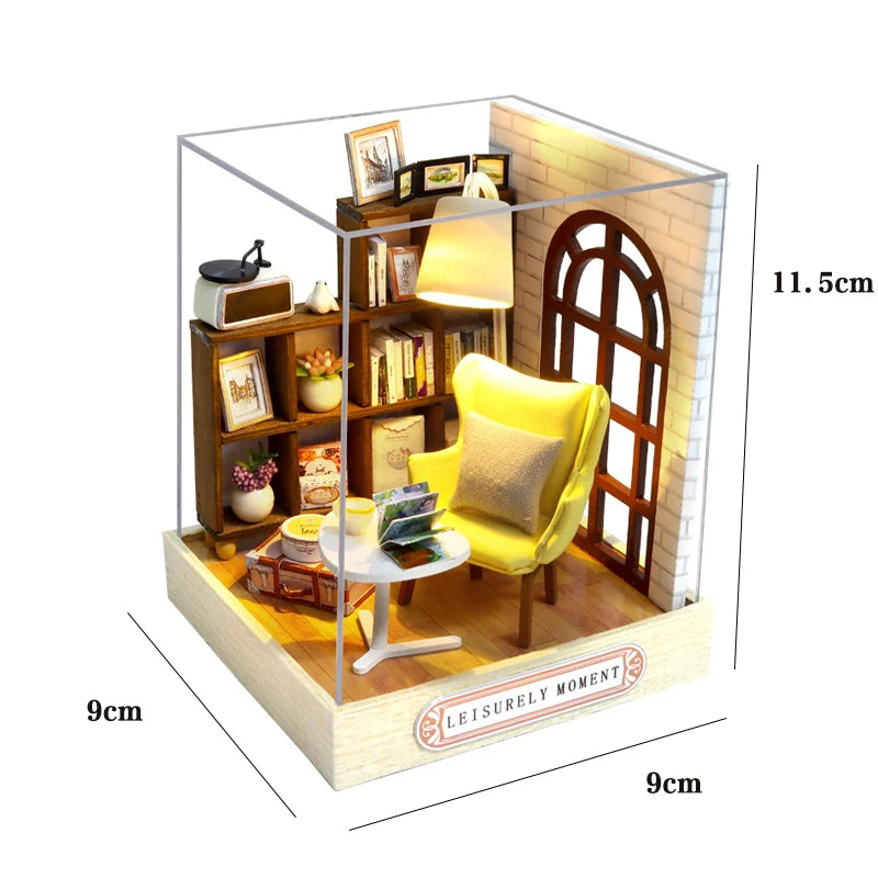 DIY Miniature Wooden Dollhouse Kit with LED Light – 3D Puzzle Gift