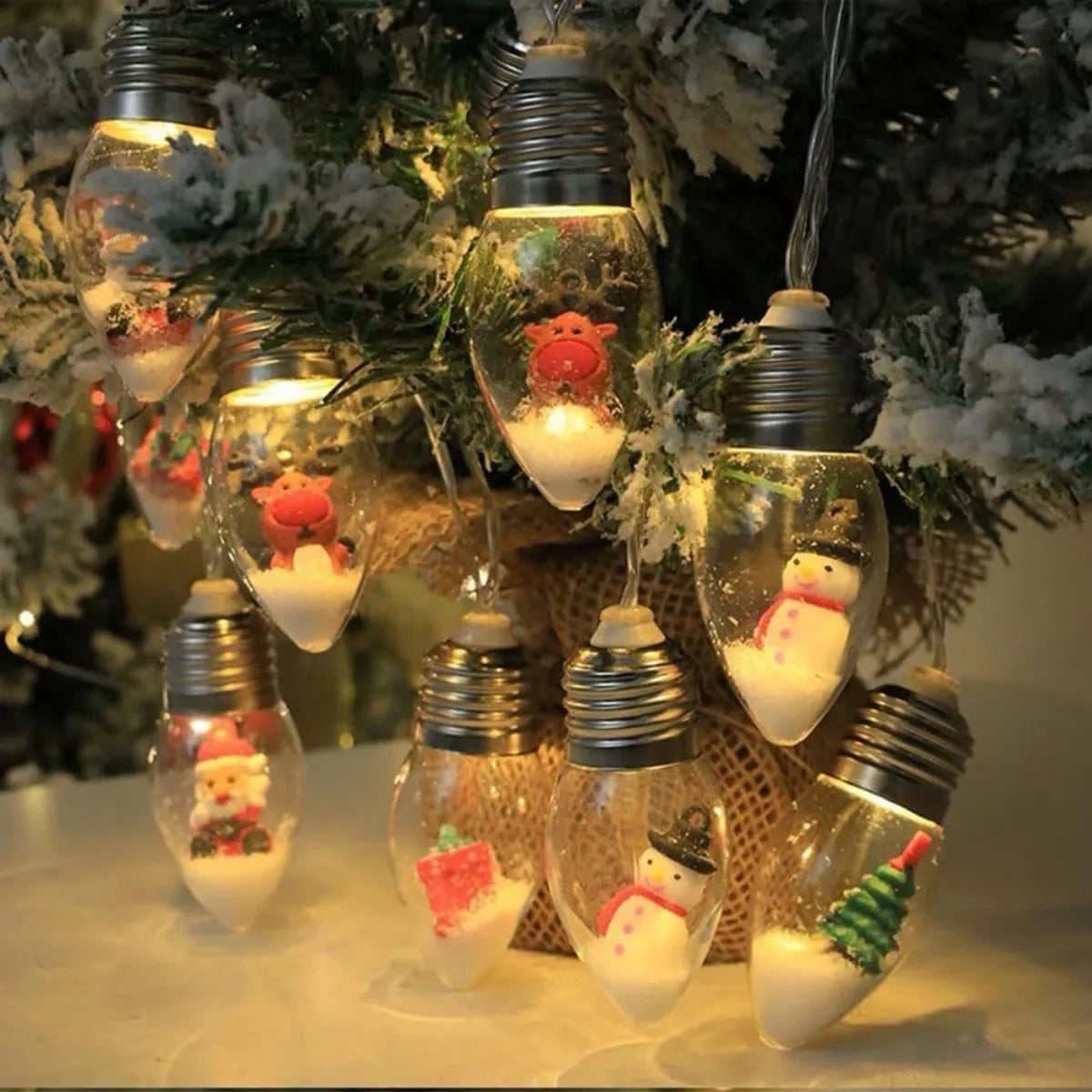 Snow Globe Bulb String Lights – Christmas Tree & Mantel Decor