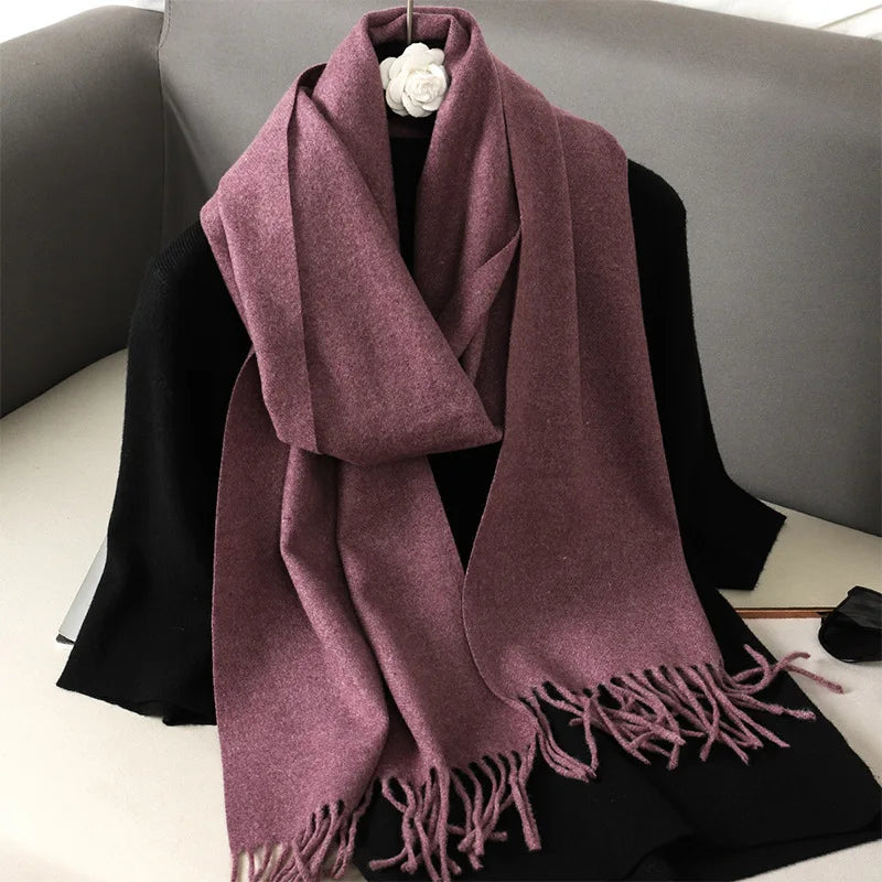 Cashmere-Feel Winter Scarf with Tassels – Warm Pashmina Shawl