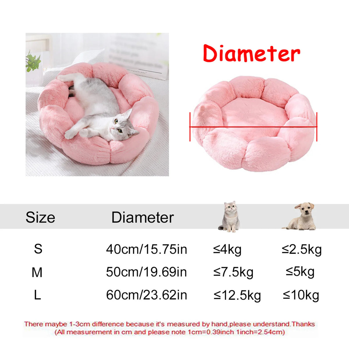 Round Plush Pet Bed 40–90 cm – Soft Warm Bed for Dogs & Cats