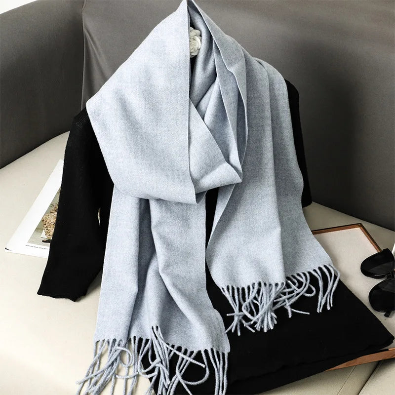 Cashmere-Feel Winter Scarf with Tassels – Warm Pashmina Shawl