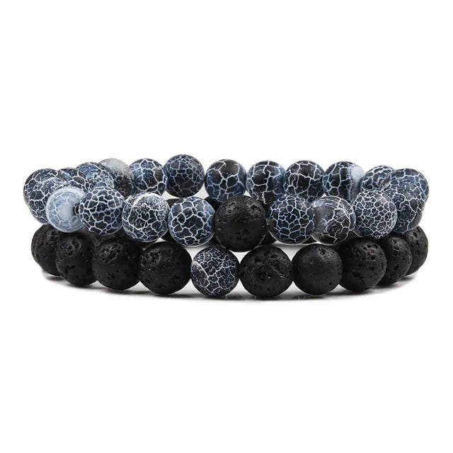 Couple Bracelets Set – Tiger Eye & Volcanic Stone Beads