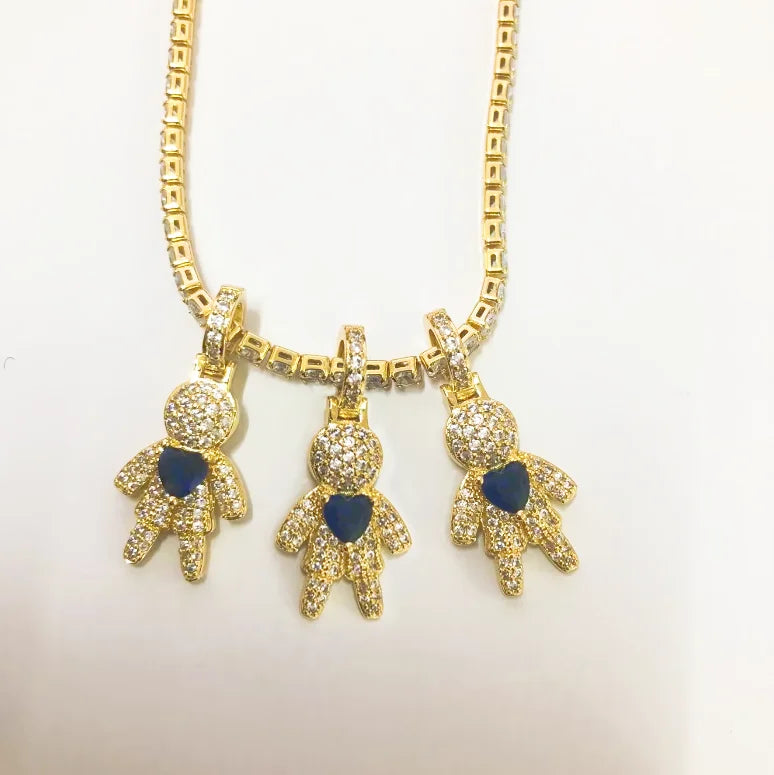 CZ Crystal Heart Charm Tennis Chain Necklace