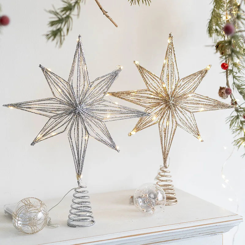 LED Star Christmas Tree Topper with String Lights