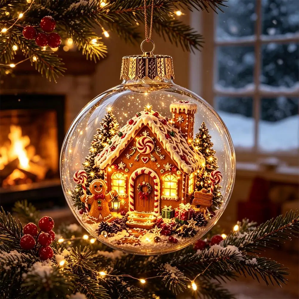 Light-Up Acrylic Christmas Ball Ornament 8 cm – Santa Design