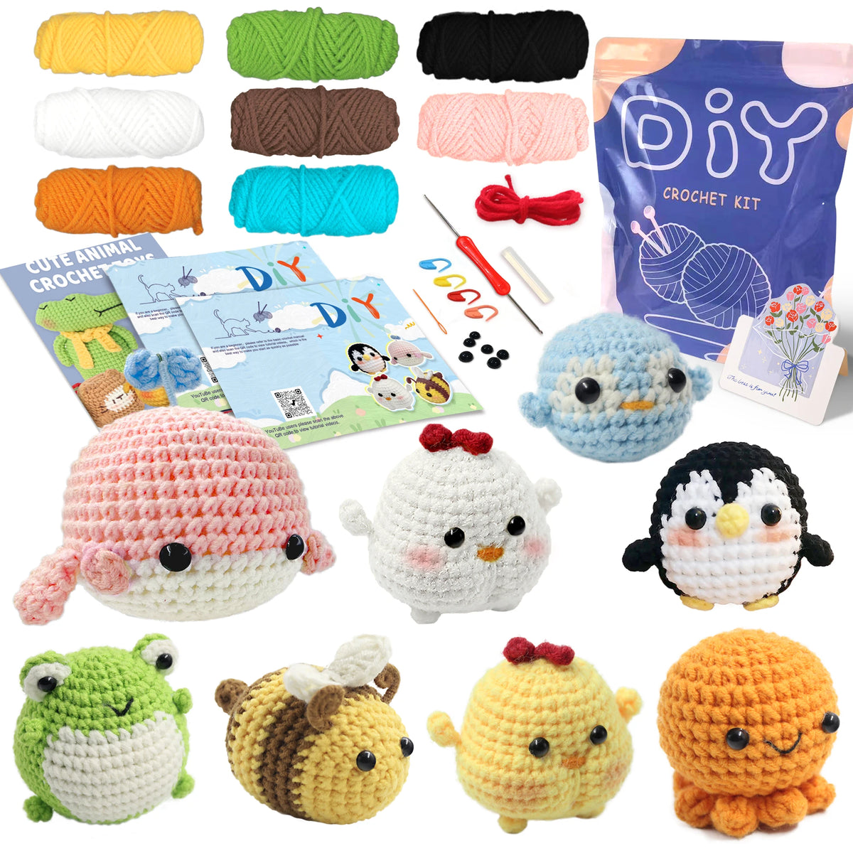 Crochet Kit for Beginners – Animal Amigurumi Starter Set