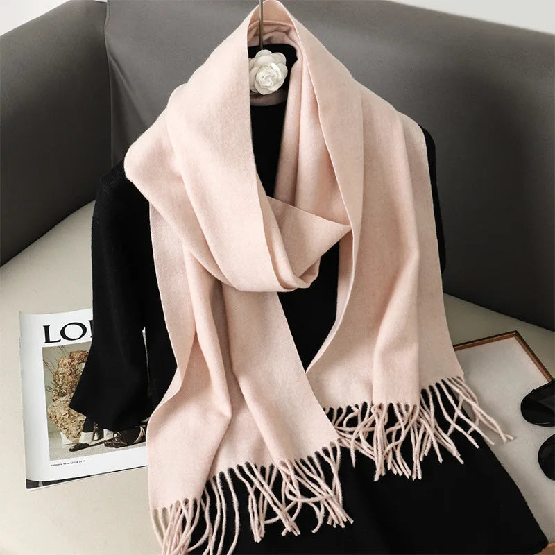 Cashmere-Feel Winter Scarf with Tassels – Warm Pashmina Shawl