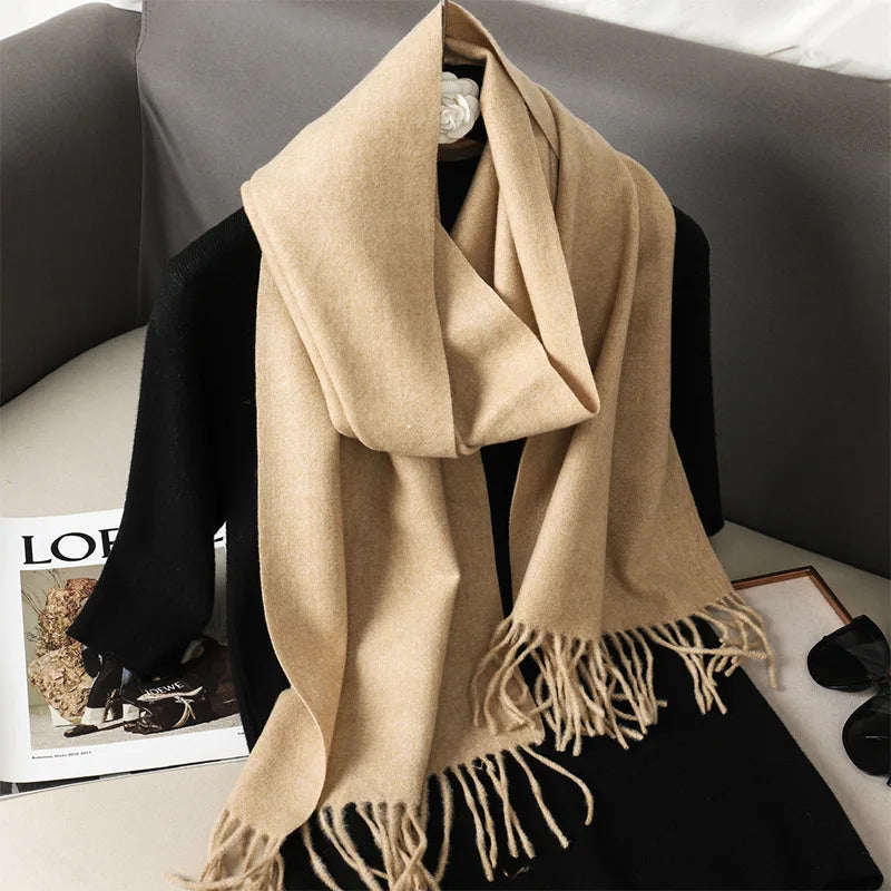 Cashmere-Feel Winter Scarf with Tassels – Warm Pashmina Shawl