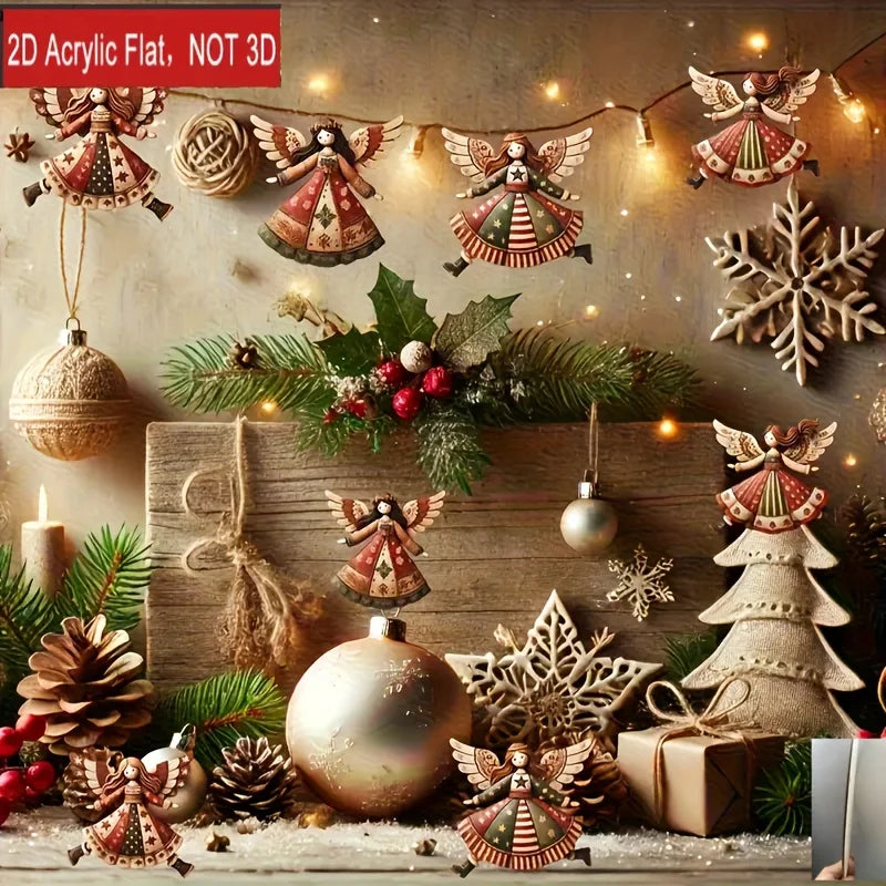Vintage Wooden Angel Christmas Ornaments (4 pcs)